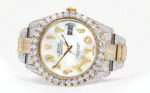 Diamond Iced Out Rolex Datejust 25 Carats Of Diamonds Custom Mother of Pearl Arabic Numeral Diamond Dial Replica