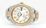 Diamond Iced Out Rolex Datejust 25 Carats Of Diamonds Custom Mother of Pearl Arabic Numeral Diamond Dial Replica
