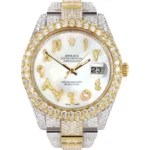 Diamond Iced Out Rolex Datejust 25 Carats Of Diamonds Custom Mother of Pearl Arabic Numeral Diamond Dial Replica