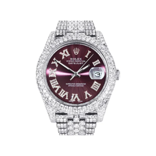 Diamond Iced Out Rolex Datejust 25 Carats Of Diamonds Custom Purple Dial Two Row Jubilee Band Replica