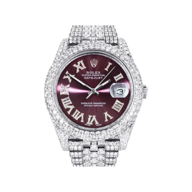Diamond Iced Out Rolex Datejust 25 Carats Of Diamonds Custom Purple Dial Two Row Jubilee Band Replica