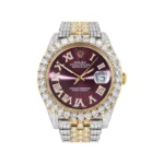 Diamond Iced Out Rolex Datejust 25 Carats Of Diamonds Custom Purple Dial Two Tone Jubilee Band Replica