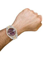 Diamond Iced Out Rolex Datejust 25 Carats Of Diamonds Custom Purple Dial Two Tone Jubilee Band Replica