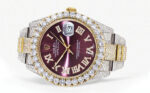 Diamond Iced Out Rolex Datejust 25 Carats Of Diamonds Custom Purple Dial Two Tone Replica