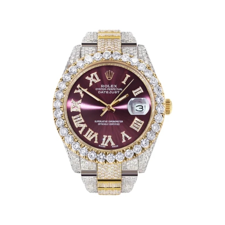 Diamond Iced Out Rolex Datejust 25 Carats Of Diamonds Custom Purple Dial Two Tone Replica