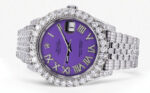 Diamond Iced Out Rolex Datejust 25 Carats Of Diamonds Custom Purple Roman Diamond Dial Jubilee Band Replica