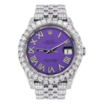 Diamond Iced Out Rolex Datejust 25 Carats Of Diamonds Custom Purple Roman Diamond Dial Jubilee Band Replica