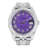 Diamond Iced Out Rolex Datejust 25 Carats Of Diamonds Custom Purple Roman Numeral Diamond Dial Two Row Jubilee Band Replica