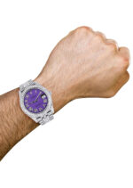 Diamond Iced Out Rolex Datejust 25 Carats Of Diamonds Custom Purple Roman Numeral Diamond Dial Two Row Jubilee Band Replica