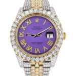 Diamond Iced Out Rolex Datejust 25 Carats Of Diamonds Custom Purple Roman Numeral Diamond Dial Replica