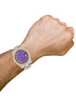 Diamond Iced Out Rolex Datejust 25 Carats Of Diamonds Custom Purple Roman Numeral Diamond Dial Replica
