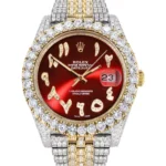 Diamond Iced Out Rolex Datejust 25 Carats Of Diamonds Custom Red Arabic Numeral Diamond Dial Replica