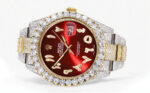Diamond Iced Out Rolex Datejust 25 Carats Of Diamonds Custom Red Arabic Numeral Diamond Dial Replica