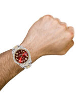 Diamond Iced Out Rolex Datejust 25 Carats Of Diamonds Custom Red Arabic Numeral Diamond Dial Replica