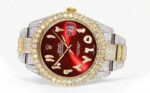 Diamond Iced Out Rolex Datejust 25 Carats Of Diamonds Custom Red Arabic Numeral Diamond Dial Replica