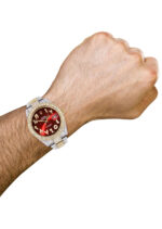 Diamond Iced Out Rolex Datejust 25 Carats Of Diamonds Custom Red Arabic Numeral Diamond Dial Replica