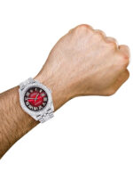 Diamond Iced Out Rolex Datejust 25 Carats Of Diamonds Custom Red Black Roman Numeral Dial Two Row Jubilee Band Replica