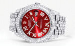 Diamond Iced Out Rolex Datejust 25 Carats Of Diamonds Custom Red Roman Numeral Diamond Dial Two Row Jubilee Band Replica