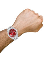 Diamond Iced Out Rolex Datejust 25 Carats Of Diamonds Custom Red Roman Numeral Diamond Dial Two Row Oyster Band Replica
