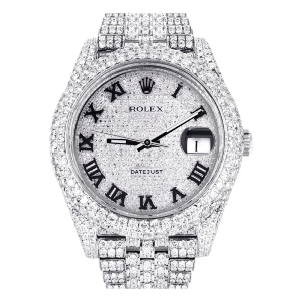 Diamond Iced Out Rolex Datejust 25 Carats Of Diamonds Custom Roman Numeral Diamond Dial Two Row Jubilee Band Replica