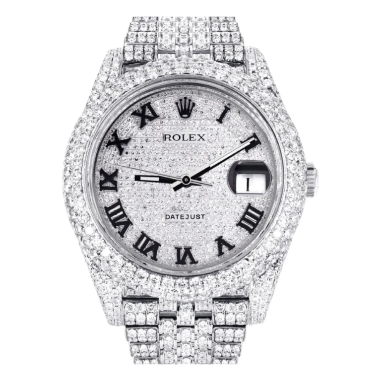 Diamond Iced Out Rolex Datejust 25 Carats Of Diamonds Custom Roman Numeral Diamond Dial Two Row Jubilee Band Replica