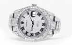 Diamond Iced Out Rolex Datejust 25 Carats Of Diamonds Custom Roman Numeral Diamond Dial Two Row Oyster Band Replica