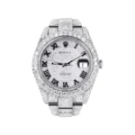 Diamond Iced Out Rolex Datejust 25 Carats Of Diamonds Custom Roman Numeral Diamond Dial Two Row Oyster Band Replica