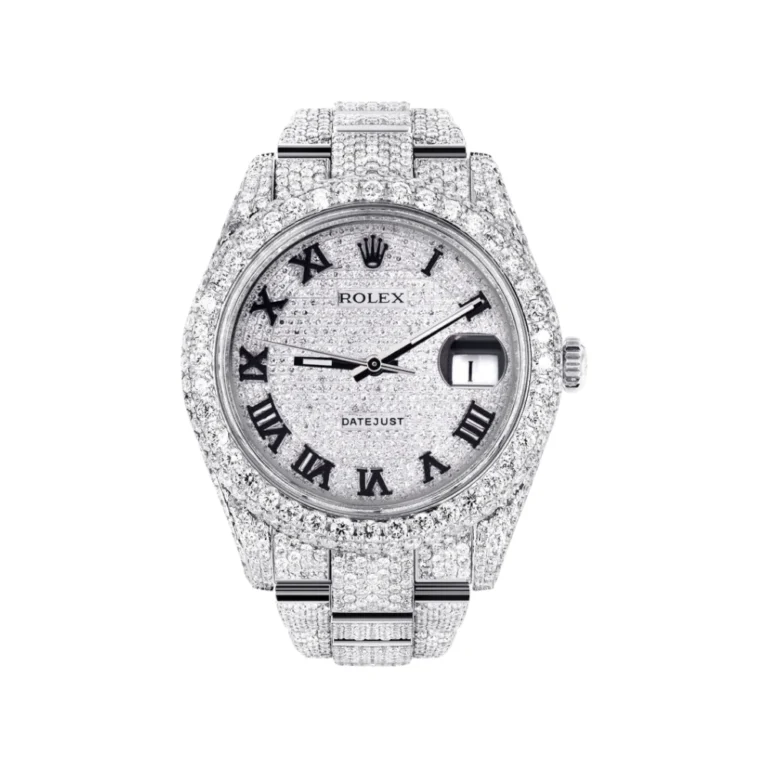 Diamond Iced Out Rolex Datejust 25 Carats Of Diamonds Custom Roman Numeral Diamond Dial Two Row Oyster Band Replica