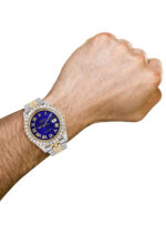 Diamond Iced Out Rolex Datejust 25 Carats Of Diamonds Custom Royal Blue Roman Numeral Diamond Dial Replica