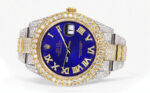 Diamond Iced Out Rolex Datejust 25 Carats Of Diamonds Custom Royal Blue Roman Numeral Diamond Dial Replica