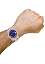 Diamond Iced Out Rolex Datejust 25 Carats Of Diamonds Custom Royal Blue Roman Numeral Diamond Dial Replica
