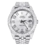 Diamond Iced Out Rolex Datejust 25 Carats Of Diamonds Custom Silver Diamond Dial Two Row Jubilee Band Replica