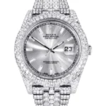 Diamond Iced Out Rolex Datejust 25 Carats Of Diamonds Custom Silver Diamond Dial Two Row Jubilee Band Replica