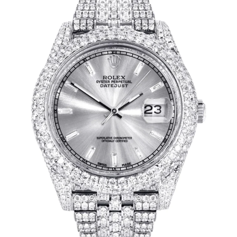 Diamond Iced Out Rolex Datejust 25 Carats Of Diamonds Custom Silver Diamond Dial Two Row Jubilee Band Replica
