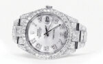 Diamond Iced Out Rolex Datejust 25 Carats Of Diamonds Custom Silver Diamond Dial Two Row Oyster Band Replica