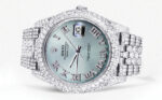 Diamond Iced Out Rolex Datejust 25 Carats Of Diamonds Custom Teal Roman Diamond Dial Two Row Jubilee Band Replica