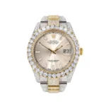 Diamond Iced Out Rolex Datejust 25 Carats Of Diamonds Dawn Pink Diamond Dial Two Tone Replica