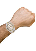 Diamond Iced Out Rolex Datejust 25 Carats Of Diamonds Dawn Pink Diamond Dial Two Tone Replica