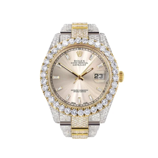 Diamond Iced Out Rolex Datejust 25 Carats Of Diamonds Dawn Pink Diamond Dial Two Tone Replica