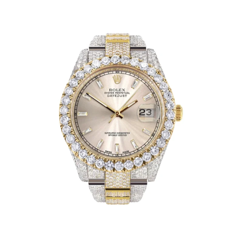 Diamond Iced Out Rolex Datejust 25 Carats Of Diamonds Dawn Pink Diamond Dial Two Tone Replica