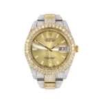 Diamond Iced Out Rolex Datejust 25 Carats Of Diamonds Gold Diamond Dial Two Tone Two Row Replica