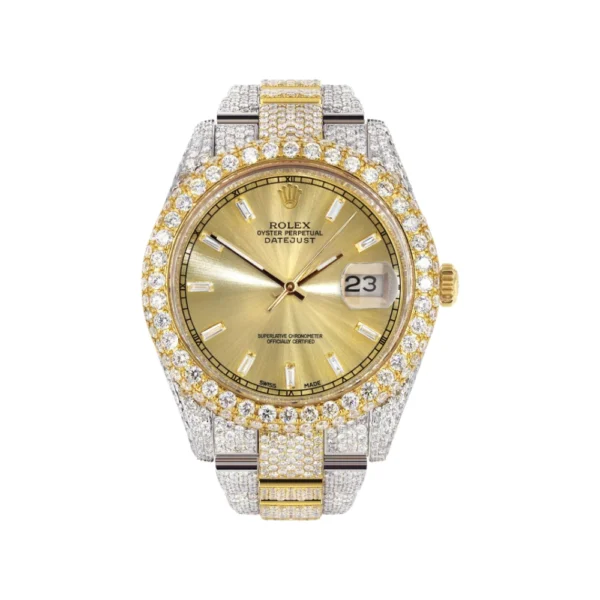 Diamond Iced Out Rolex Datejust 25 Carats Of Diamonds Gold Diamond Dial Two Tone Two Row Replica