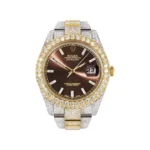 Diamond Iced Out Rolex Datejust 25 Carats Of Diamonds Morocco Brown Dial Two Tone Two Row Replica