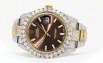 Diamond Iced Out Rolex Datejust 25 Carats Of Diamonds Morocco Brown Diamond Dial Two Tone Replica