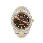 Diamond Iced Out Rolex Datejust 25 Carats Of Diamonds Morocco Brown Diamond Dial Two Tone Replica