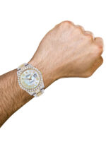 Diamond Iced Out Rolex Datejust 25 Carats Of Diamonds Mother Of Pearl Dial Two Tone Oyster Band Replica