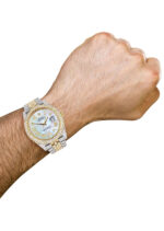 Diamond Iced Out Rolex Datejust 25 Carats Of Diamonds Mother Of Pearl Dial Two Tone Two Row Jubilee Band Replica