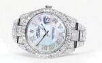 Diamond Iced Out Rolex Datejust 25 Carats Of Diamonds Mother of Pearl Dial Two Row Oyster Band Replica