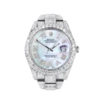 Diamond Iced Out Rolex Datejust 25 Carats Of Diamonds Mother of Pearl Dial Two Row Oyster Band Replica