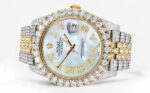 Diamond Iced Out Rolex Datejust 25 Carats Of Diamonds Mother of Pearl Dial Two Tone Jubilee Band Replica